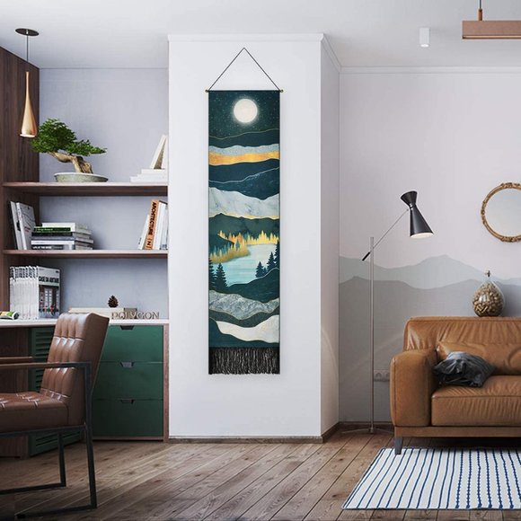 NEW Mountain Lake Moon Forest Tapestry 12.8"x51.2" - Picture 3 of 3